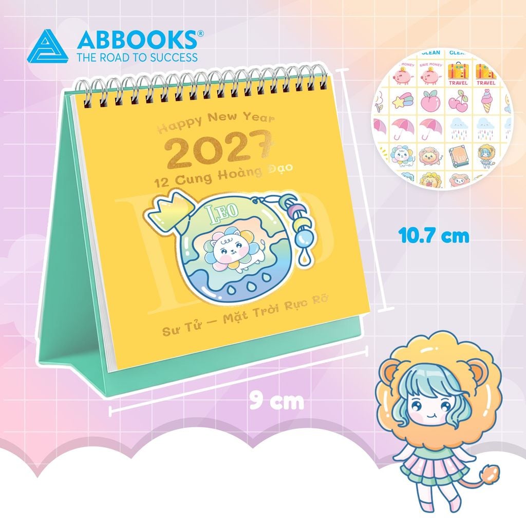 Lịch Để Bàn Mini 12 Cung Hoàng Đạo Năm 2027 - Có Note Kèm Sticker Trang Trí Dễ Thương (9x10.5cm) - ABBOOKS