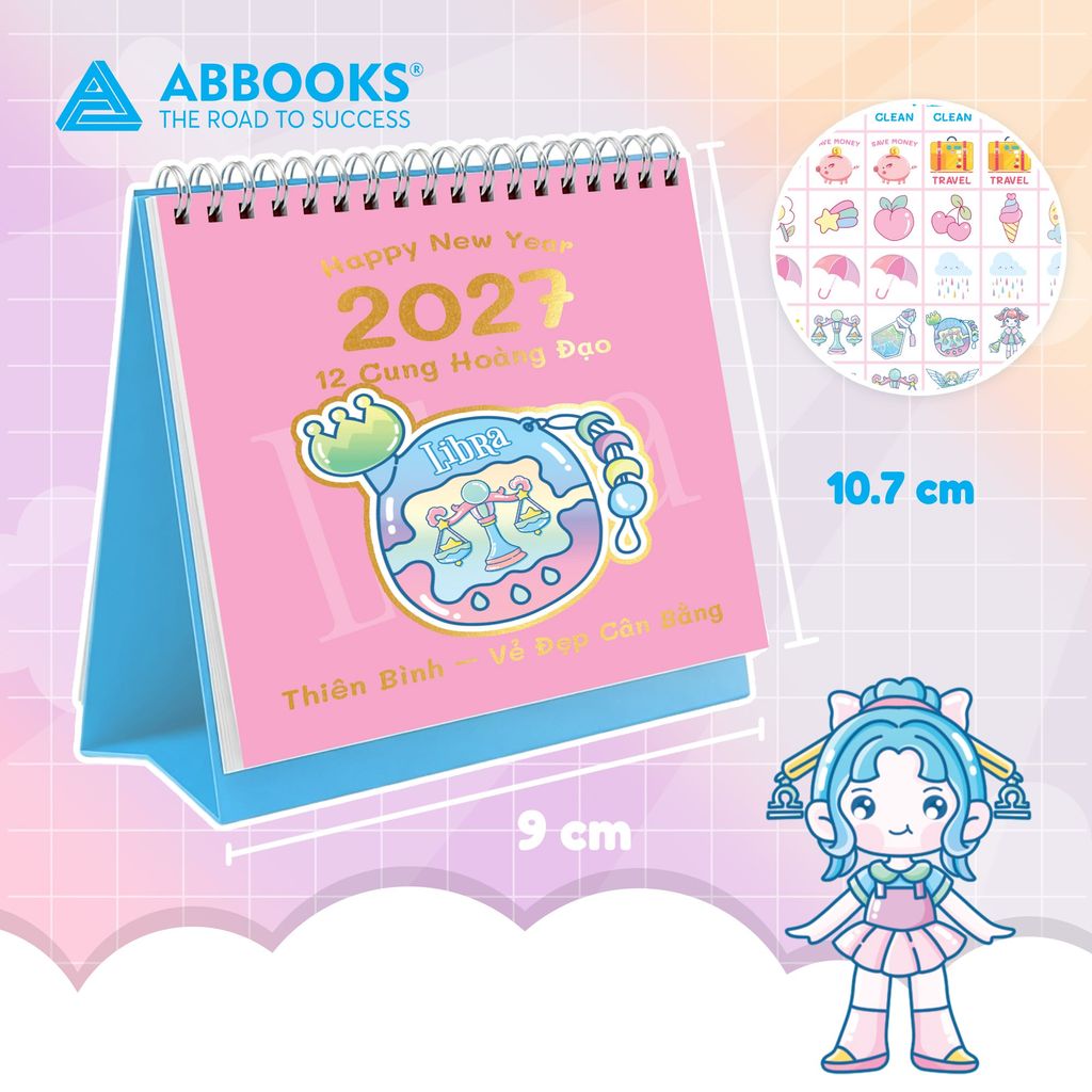 Lịch Để Bàn Mini 12 Cung Hoàng Đạo Năm 2027 - Có Note Kèm Sticker Trang Trí Dễ Thương (9x10.5cm) - ABBOOKS