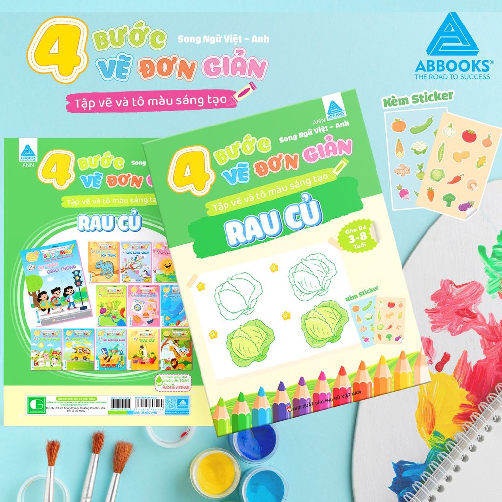Sách Tô Màu Cho Bé Kèm Sticker 4 Bước Vẽ Đơn Giản Song Ngữ Việt Anh ABBOOKS