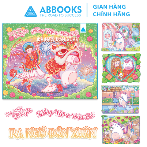 Sách Tô Màu Chữa Lành - Trạm Tô Màu Bình Yên - Hồng Mao, Đậu Đỏ – Ra Ngõ Đón Xuân - ABBOOKS