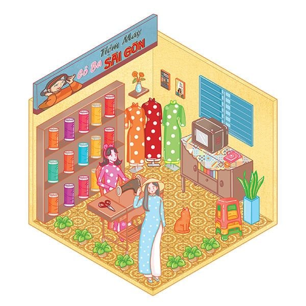 Stickers Bóc Dán 3D - Thư Viện Thỏ Trắng, Phố Cổ Hội An, Phòng Của Gấu Misa, Vườn Hoa Đà Lạt, Tiệm May Cô Ba Sài Gòn, Cổ Tích Tấm Cám