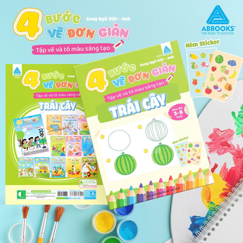 Sách Tô Màu Cho Bé Kèm Sticker 4 Bước Vẽ Đơn Giản Song Ngữ Việt Anh ABBOOKS