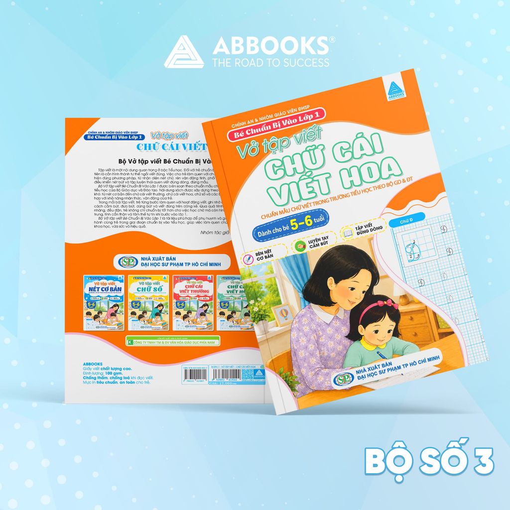 Bộ 4 Cuốn Vở Tập Viết Bé Chuẩn Bị Vào Lớp 1- Chữ Cái Viết Thường, Chữ Cái Viết Hoa, Chữ Số, Nét Cơ Bản - ABBOOKS