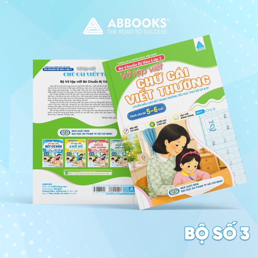 Bộ 4 Cuốn Vở Tập Viết Bé Chuẩn Bị Vào Lớp 1- Chữ Cái Viết Thường, Chữ Cái Viết Hoa, Chữ Số, Nét Cơ Bản - ABBOOKS