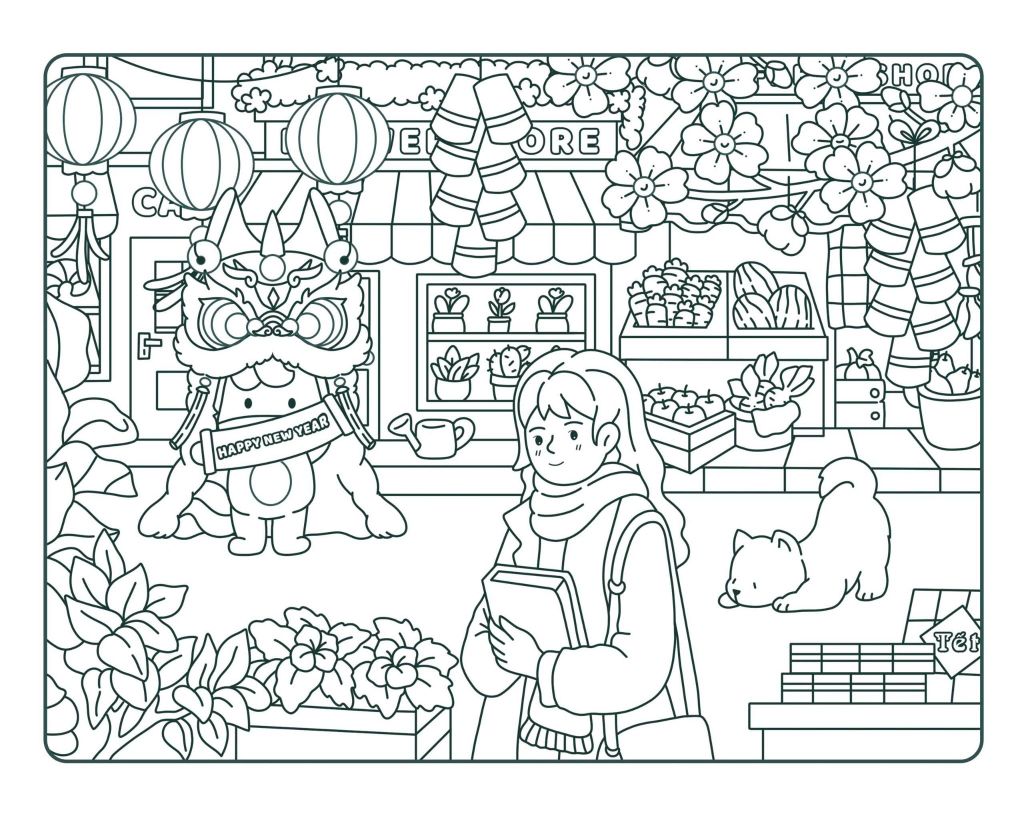 Sách Tô Màu Chữa Lành - Phong Cách Cozy Healing - Nắng Xuân Qua Góc Phố - ABBOOKS