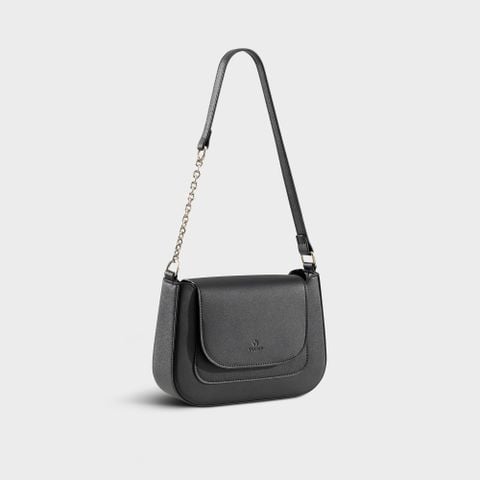 Túi Yuumy (Thời trang nữ nắp gập bo viền tối giản size 22-  Túi đeo vai da Seasand YN342D) màu đen