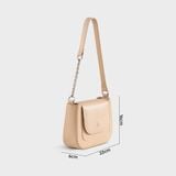  Túi Yuumy (Thời trang nữ nắp gập bo viền tối giản size 22 - Túi đeo vai da Seasand YN342K) màu kem 