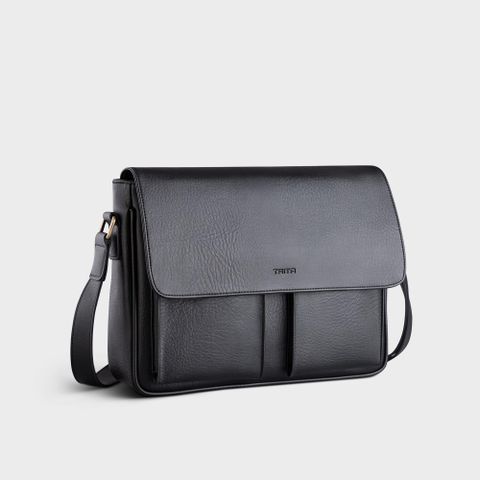  Túi Trita (Thời trang nam phối ngăn đôi - Túi đeo chéo da RTN6D) màu đen 