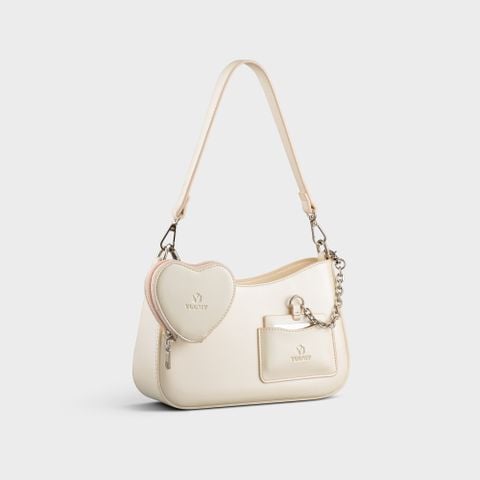 Túi Yuumy (Thời trang nữ kèm phụ kiện xinh xắn size 24 - Túi đeo chéo da Glossy YN295TT) màu trắng ngọc trai