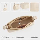  Túi Yuumy (Thời trang nữ hiện đại kèm ví mini size 24 - Túi đeo chéo da Glossy YN311TT) màu trắng ngọc trai 