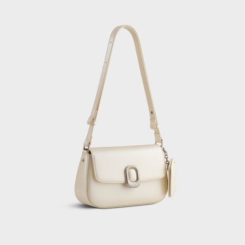 Túi Yuumy (Thời trang nữ khóa oval kèm gương mini - Túi đeo chéo da Glossy YN312TT) màu trắng ngọc trai