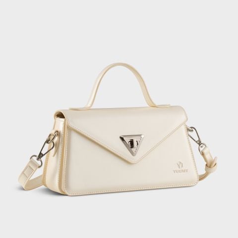 Túi Yuumy (Thời trang nữ phối khóa xoay kim loại sang trọng size 22 - Túi đeo chéo da Glossy YN243TT) màu trắng ngọc trai