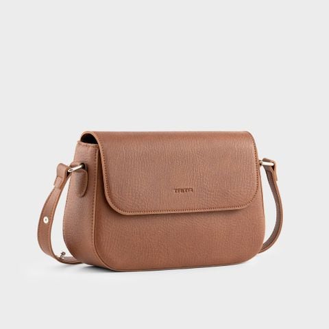 Túi đeo chéo da nữ hình hộp nắp gập bo tròn viền Trita RHN162B màu bò