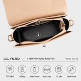  Túi Yuumy (Thời trang nữ nắp gập khoá xoay thanh lịch size 21 - Túi đeo chéo da Seasand YN302K) màu kem 