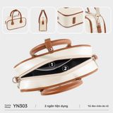  Túi Yuumy (Thời trang nữ bo góc phối chỉ nổi size 23 - Túi đeo chéo da Glossy YN303DT) màu đen ngọc trai 