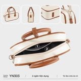  Túi Yuumy (Thời trang nữ bo góc phối chỉ nổi size 23 - Túi đeo chéo da Glossy YN303TT) màu trắng ngọc trai 