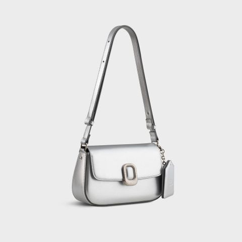 Túi Yuumy (Thời trang nữ khóa oval kèm gương mini - Túi đeo chéo da Glossy YN312BC) màu bạc