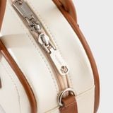  Túi Yuumy (Thời trang nữ bo góc phối chỉ nổi size 23 - Túi đeo chéo da Glossy YN303TT) màu trắng ngọc trai 