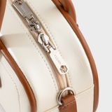  Túi Yuumy (Thời trang nữ bo góc phối chỉ nổi size 23 - Túi đeo chéo da Glossy YN303BC) màu bạc 