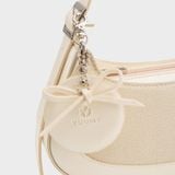  Túi Yuumy (Thời trang nữ phối gương tròn và nơ xinh xắn - Túi đeo vai da Glossy YN345DT) màu đen ngọc trai 