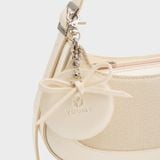  Túi Yuumy (Thời trang nữ phối gương tròn và nơ xinh xắn - Túi đeo vai da Glossy YN345TT) màu trắng ngọc trai 