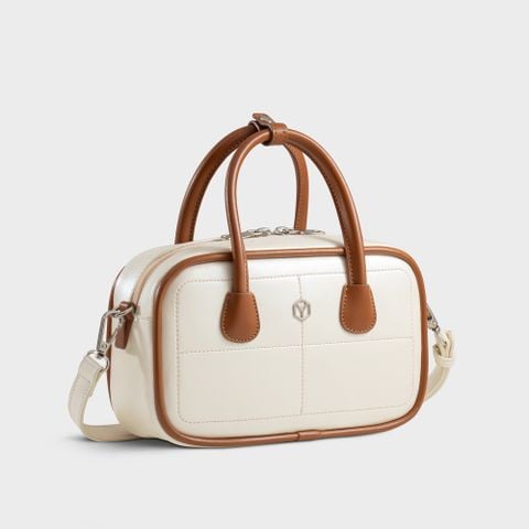 Túi Yuumy (Thời trang nữ bo góc phối chỉ nổi size 23 - Túi đeo chéo da Glossy YN303TT) màu trắng ngọc trai