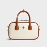  Túi Yuumy (Thời trang nữ bo góc phối chỉ nổi size 23 - Túi đeo chéo da Glossy YN303TT) màu trắng ngọc trai 