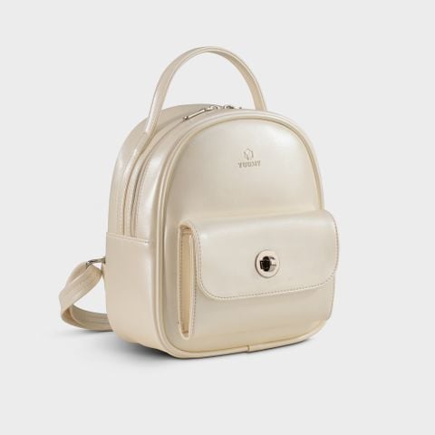 Balo Yuumy (Thời trang nữ mini phong cách dễ thương - Balo da Glossy YBA110TT) màu trắng ngọc trai