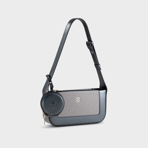 Túi Yuumy (Thời trang nữ size 22 phối ví mini - Túi đeo chéo da Glossy YN346DT) màu đen ngọc trai