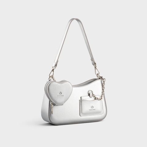 Túi Yuumy (Thời trang nữ kèm phụ kiện xinh xắn size 24 - Túi đeo chéo da Glossy YN295BC) màu bạc