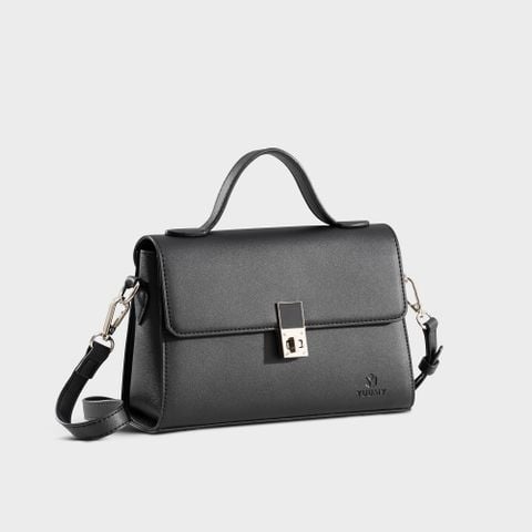 Túi Yuumy (Thời trang nữ nắp gập khoá xoay thanh lịch size 21 - Túi đeo chéo da Seasand YN302D) màu đen
