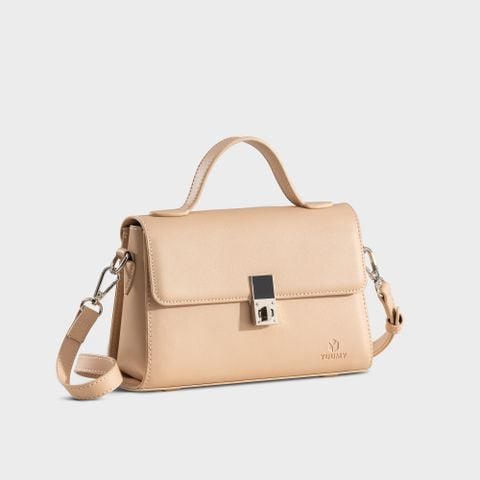 Túi Yuumy (Thời trang nữ nắp gập khoá xoay thanh lịch size 21 - Túi đeo chéo da Seasand YN302K) màu kem