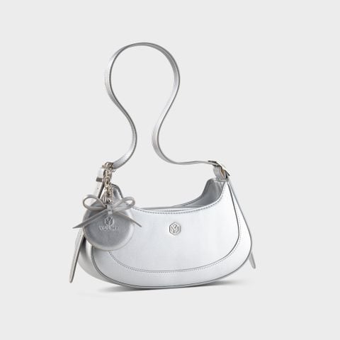 Túi Yuumy (Thời trang nữ phối gương tròn và nơ xinh xắn - Túi đeo vai da Glossy YN345BC) màu bạc