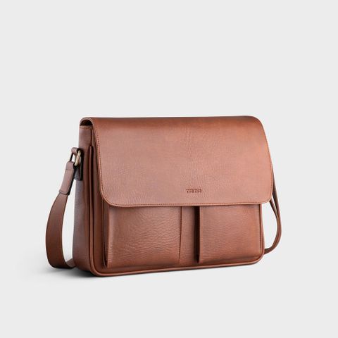  Túi Trita (Thời trang nam phối ngăn đôi - Túi đeo chéo da RTN6BD) màu bò đậm 