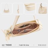  Túi Yuumy (Thời trang nữ phối gương tròn và nơ xinh xắn - Túi đeo vai da Glossy YN345TT) màu trắng ngọc trai 