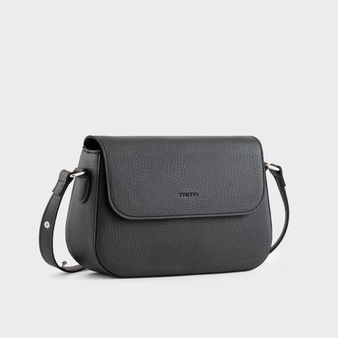 Túi đeo chéo da nữ hình hộp nắp gập bo tròn viền Trita RHN162D màu đen