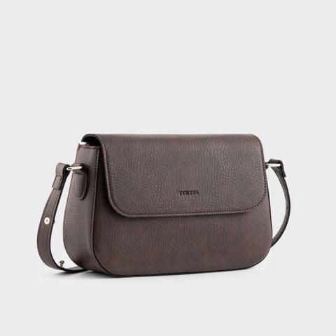 Túi đeo chéo da nữ hình hộp nắp gập bo tròn viền Trita RHN162N màu nâu