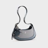  Túi Yuumy (Thời trang nữ phối gương tròn và nơ xinh xắn - Túi đeo vai da Glossy YN345DT) màu đen ngọc trai 