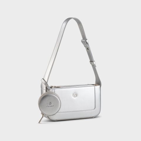 Túi Yuumy (Thời trang nữ size 22 phối ví mini - Túi đeo chéo da Glossy YN346BC) màu bạc