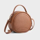  Túi Trita (Thời trang nữ form tròn viền chỉ - Túi đeo chéo da RHN164B) màu bò 