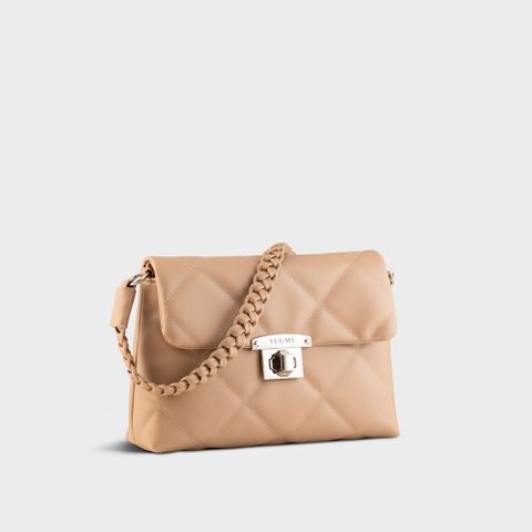 Túi Yuumy (Thời trang nữ chần chỉ ô vuông cá tính size 24 - Túi đeo vai da Seasand YN255KT) màu kem tây