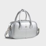  Túi Yuumy (Thời trang nữ bo góc phối chỉ nổi size 23 - Túi đeo chéo da Glossy YN303BC) màu bạc 