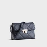  Túi Yuumy (Thời trang nữ chần chỉ ô vuông cá tính size 24 - Túi đeo vai da Seasand YN255X) màu xanh đen 