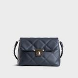  Túi Yuumy (Thời trang nữ chần chỉ ô vuông cá tính size 24 - Túi đeo vai da Seasand YN255X) màu xanh đen 