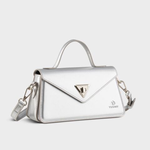 Túi Yuumy (Thời trang nữ phối khóa xoay kim loại sang trọng size 22 - Túi đeo chéo da Glossy YN243BC) màu bạc