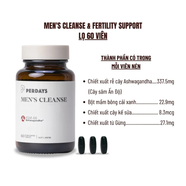 Perdays Viên Uống Men's Cleanse & Fertility Support Thải Độc Gan, Cải Thiện Sinh Lý Cho Nam 60 Viên