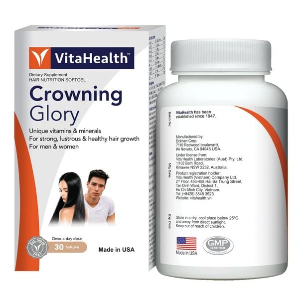 VitaHealth Viên Uống Crowning Glory Bổ Sung Vitamin Hỗ Trợ Tóc Chắc Khỏe 30 Viên