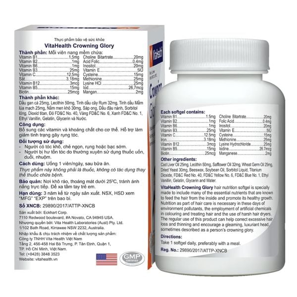 VitaHealth Viên Uống Crowning Glory Bổ Sung Vitamin Hỗ Trợ Tóc Chắc Khỏe 30 Viên