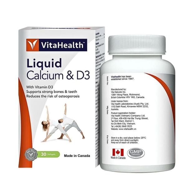 VitaHealth Viên Uống Liquid Calcium & D3 Hỗ Trợ Hạn Chế Nguy Cơ Loãng Xương 30 Viên