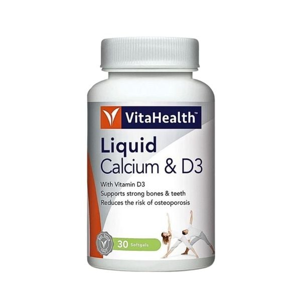 VitaHealth Viên Uống Liquid Calcium & D3 Hỗ Trợ Hạn Chế Nguy Cơ Loãng Xương 30 Viên